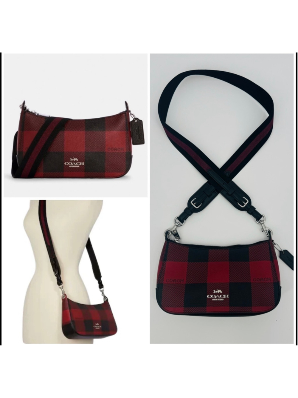 Coach C6818 Jes Crossbody Bag Red Black Buffalo Plaid